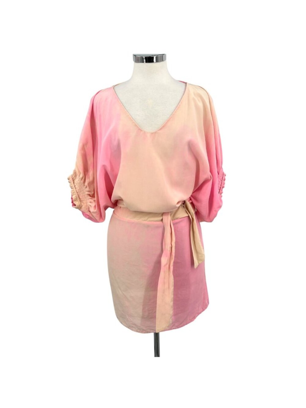 Diane Von Furstenberg Edna Pink Cream Silk Ombre Dress Tie Waist Size 12